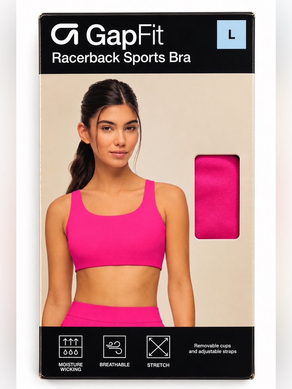 GapFit Racerback Sports Bra Hot Pink Size L Removable Cups Adjustable Straps
